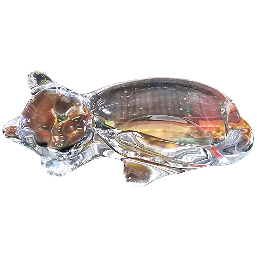 Clear Glass Cat-Shaped Trinket Dish Or Decorative Bowl, Elegant Design For Home